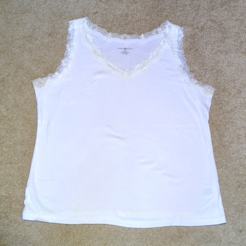 Lace Trimmed White Tank Top / Karen Scott White Tank